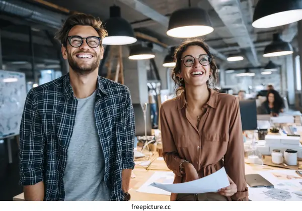 Two Colleagues Enjoying a Moment in Modern Office