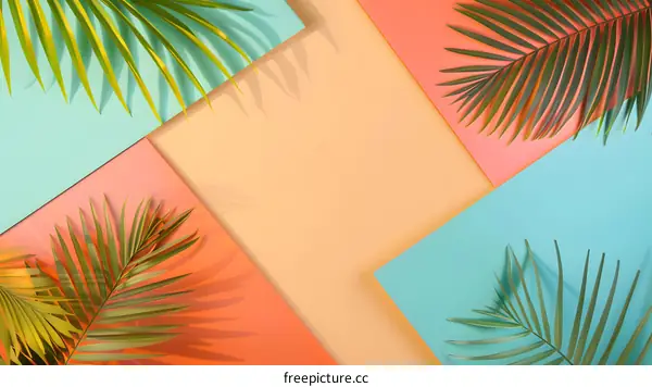 Tropical Palm Leaf  Background with  Color Paper
