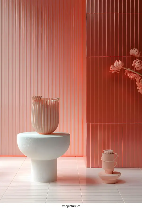 Modern Ceramic Vase with Pink Flowers