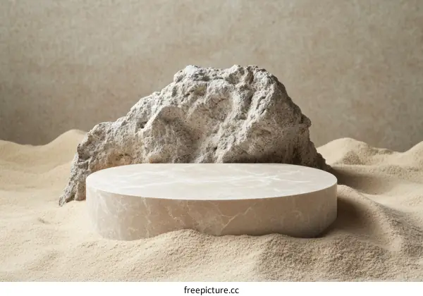 Beige Marble Pedestal in Desert Scene