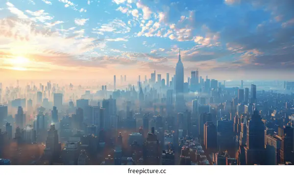 New York City skyline with the Empire State Building at sunrise