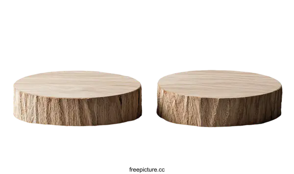 [Transparent Background PNG]Pair of Wooden Disc Display Stands