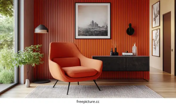 Modern Living Room with Orange Accents