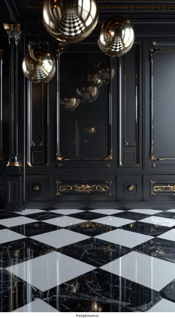 Luxury Black and Gold Interior Design Illustration
