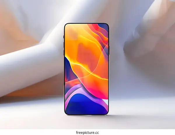 Abstract Mobile Phone Display with Gradient Colors and  Curved Lines
