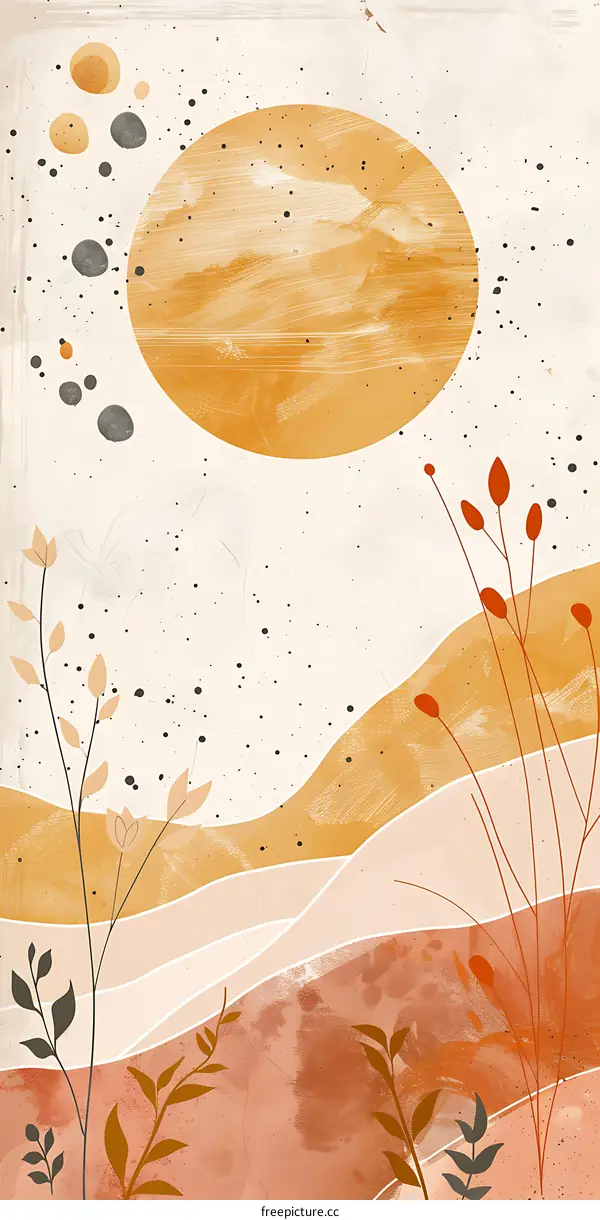 Abstract Minimalist Art Print with Leaves and Geometric Shapes