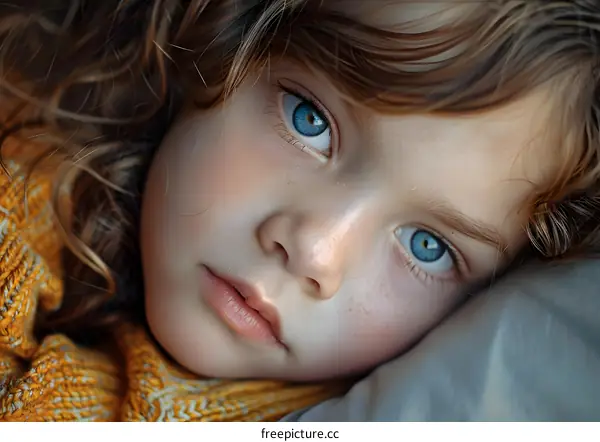 Close Up Portrait of Young Girl with Blue Eyes