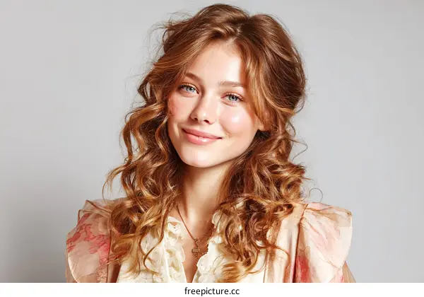 Closeup Portrait of a Beautiful Woman with Curly Red Hair