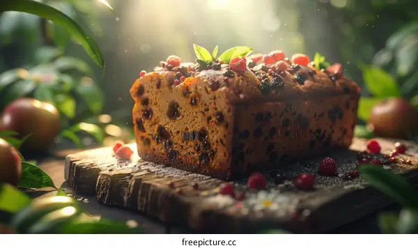 Close-up of a Decadent Fruitcake with Berries