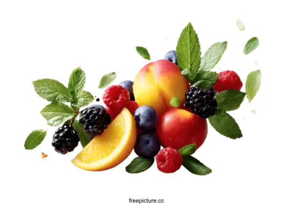 [Transparent Background PNG]Colorful Fresh Fruits and Berries Composition