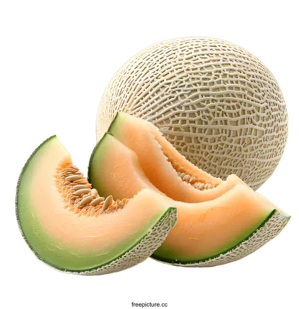 [Transparent Background PNG]A close-up image of a honeydew melon and two slices