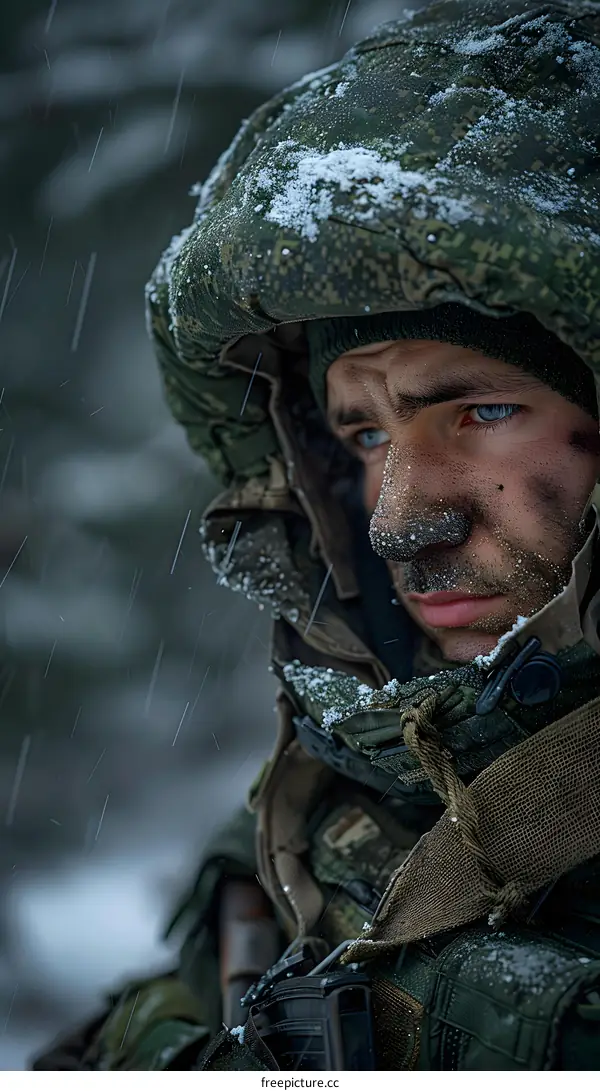Portrait of a soldier in winter gear