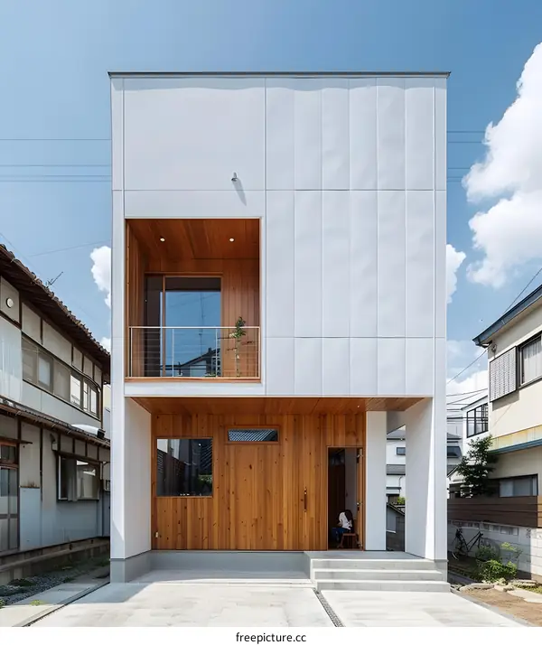 Modern Two Story House with White and Wood Exterior