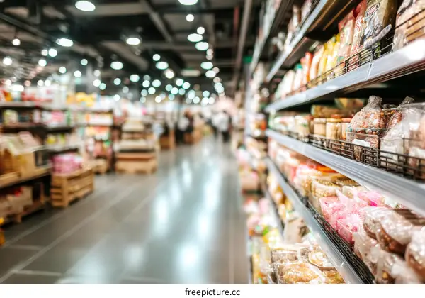 Supermarket Food Aisles Blurred Background