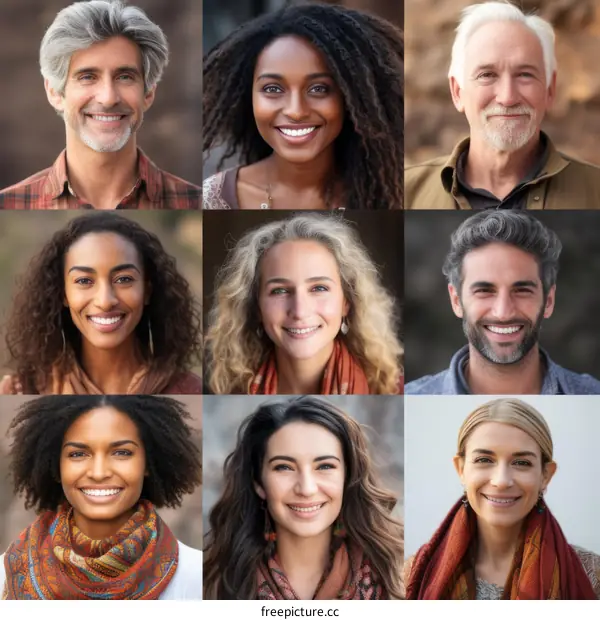 A collage of portraits of diverse people