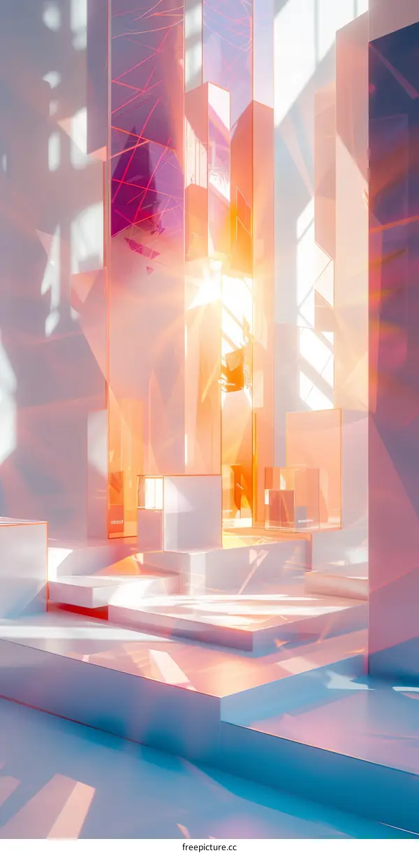 Surreal pink and blue geometric shapes and lighting