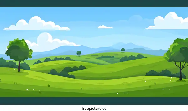 Green Hills Landscape With Trees and Sky