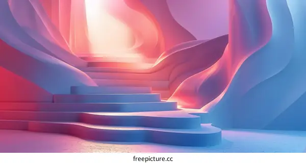 Pink and blue abstract background with stairs
