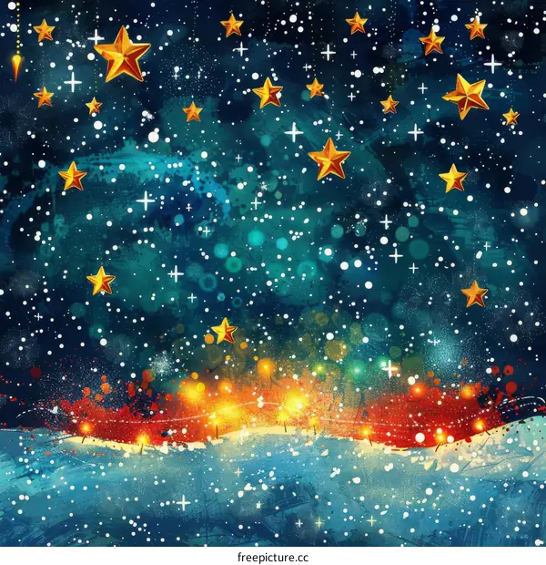 Peaceful Christmas Eve Snowscape with Cottage and Trees