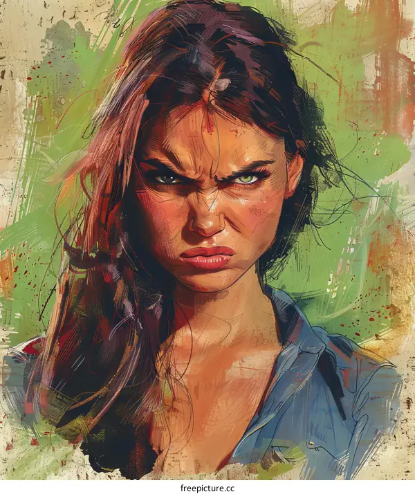 portrait of a young woman with an angry expression on her face