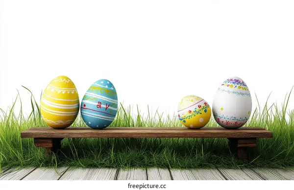 Colorful Easter Eggs on a Wooden Bench