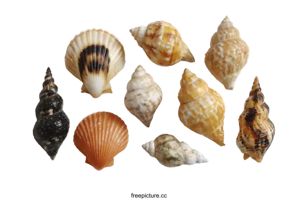 [Transparent Background PNG]Assortment of Colorful Seashells