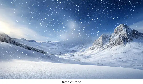 Snowy Mountain Landscape with Falling Snow