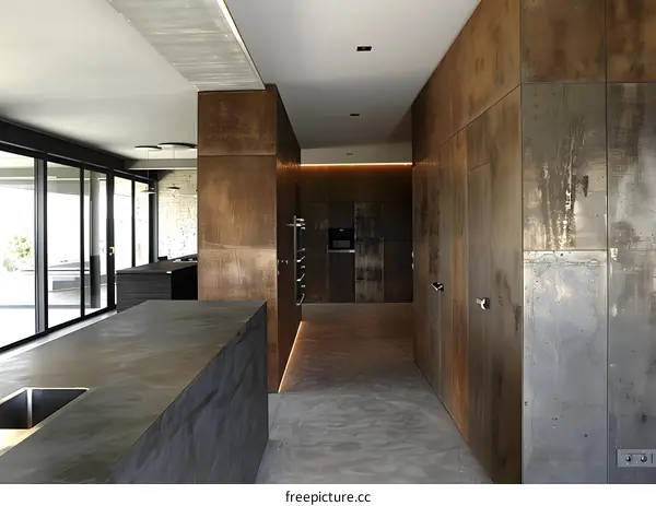 Modern Kitchen Interior Design with Rustic Metal Panels