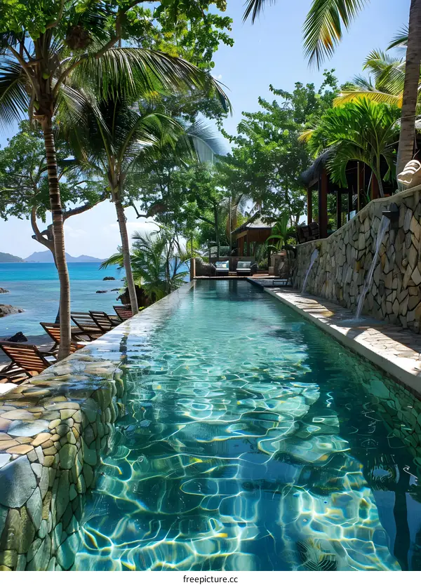 Luxury Pool With Ocean View In Tropical Island
