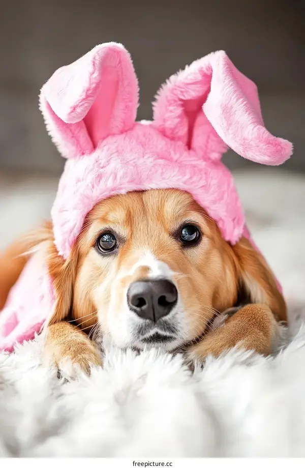 Adorable Dog Wearing Easter Bunny Hat