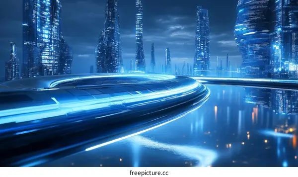 Futuristic City Skyline at Night with Neon Lights