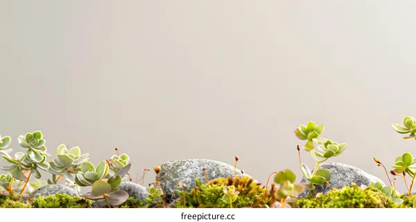 Green Plants and Rocks with Minimalist Background