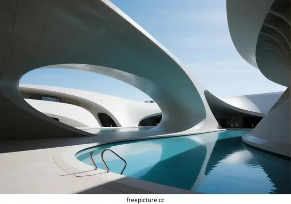 Organic Curved Architectural Design with Reflective Water Pool