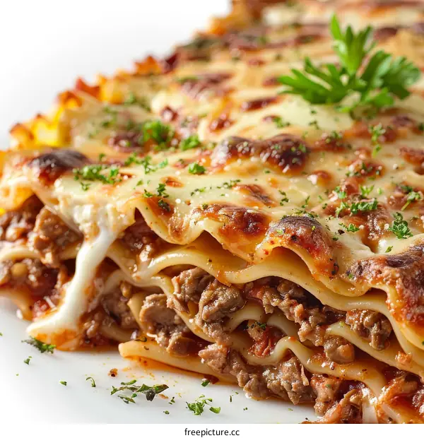Savory Lasagna with Ground Beef, Tomato Sauce & Cheese