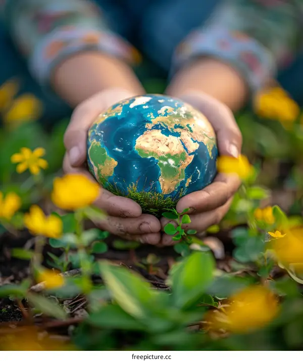 Little girl holding the Earth in her hands