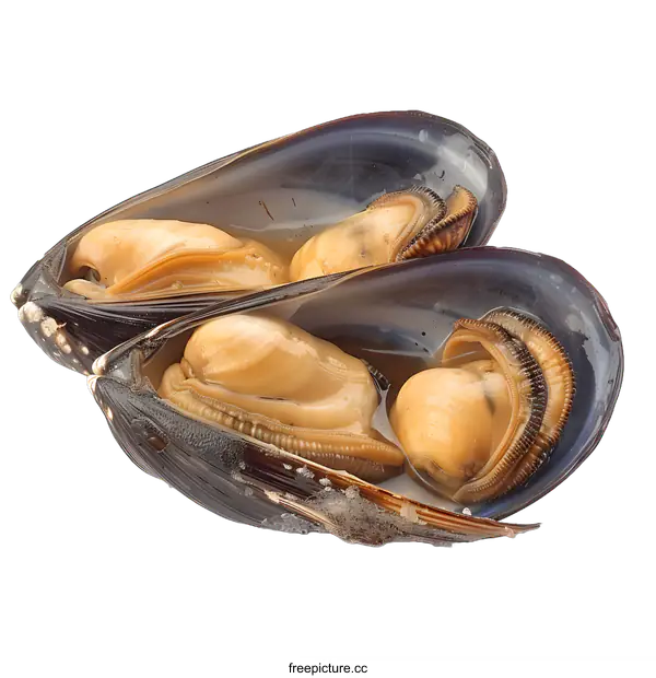 [Transparent Background PNG]Two opened mussels on a white background