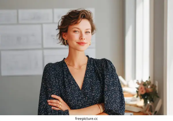 Confident Caucasian Woman in Office Setting