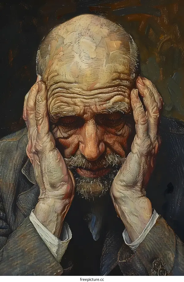 Oil Painting Portrait of an Elderly Man with a Sad Expression