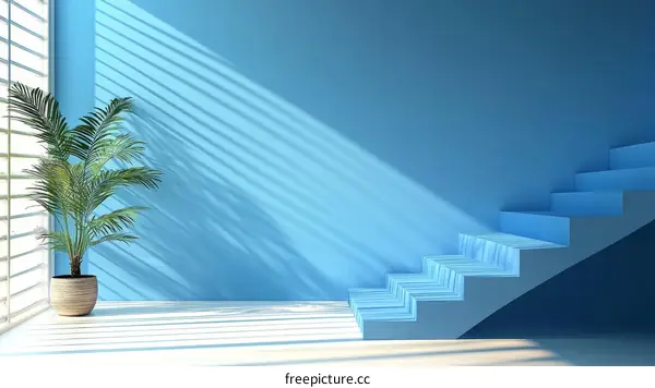 Stylish Modern Blue Staircase Interior Design Illustration