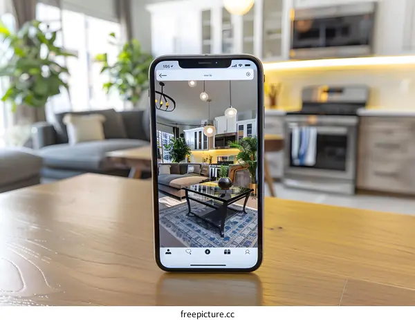 Smartphone Display Showing Interior Design of a Living Room
