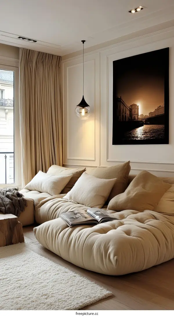 Modern Beige Living Room with Comfortable Sofa
