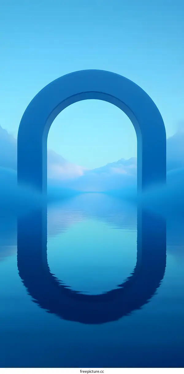 Blue Archway over Water in a Dreamlike Setting