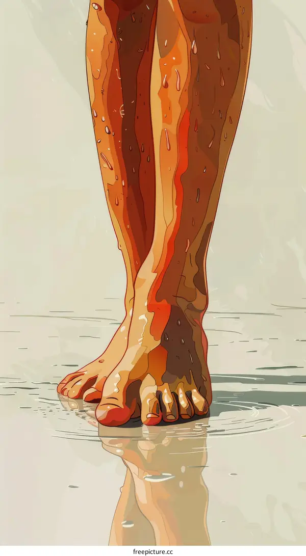 Illustration of a person standing in water with their feet showing