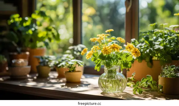 Sunlit Yellow Daisy Bouquet on a Windowsill