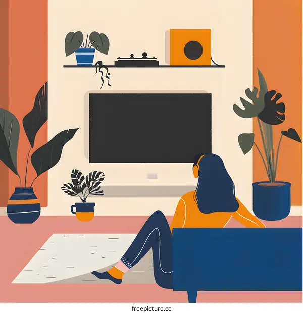 Woman Relaxing On Couch in Living Room With Plants