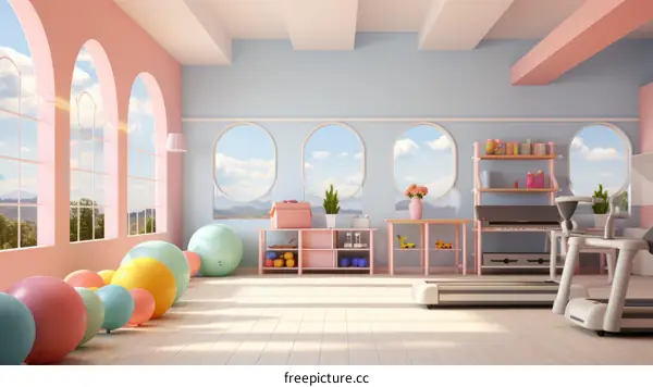 Modern Home Gym with Colorful Exercise Equipment