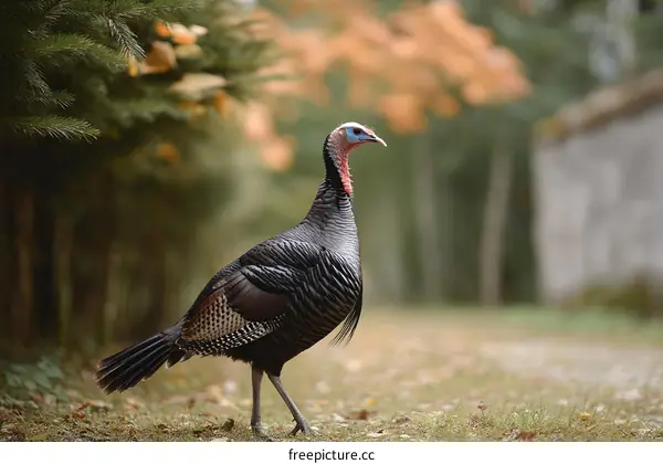 Wild Turkey in Autumnal Forest Scene