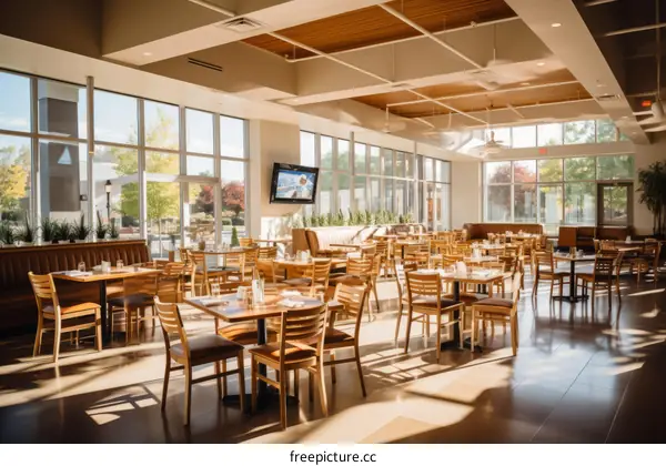 Bright and Airy Restaurant Interior with Large Windows