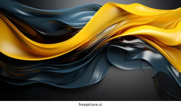 Blue and yellow abstract 3D rendering illustration of a flowing liquid