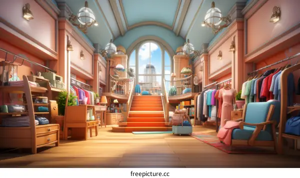 Clothing Store with a Balcony and Stairs